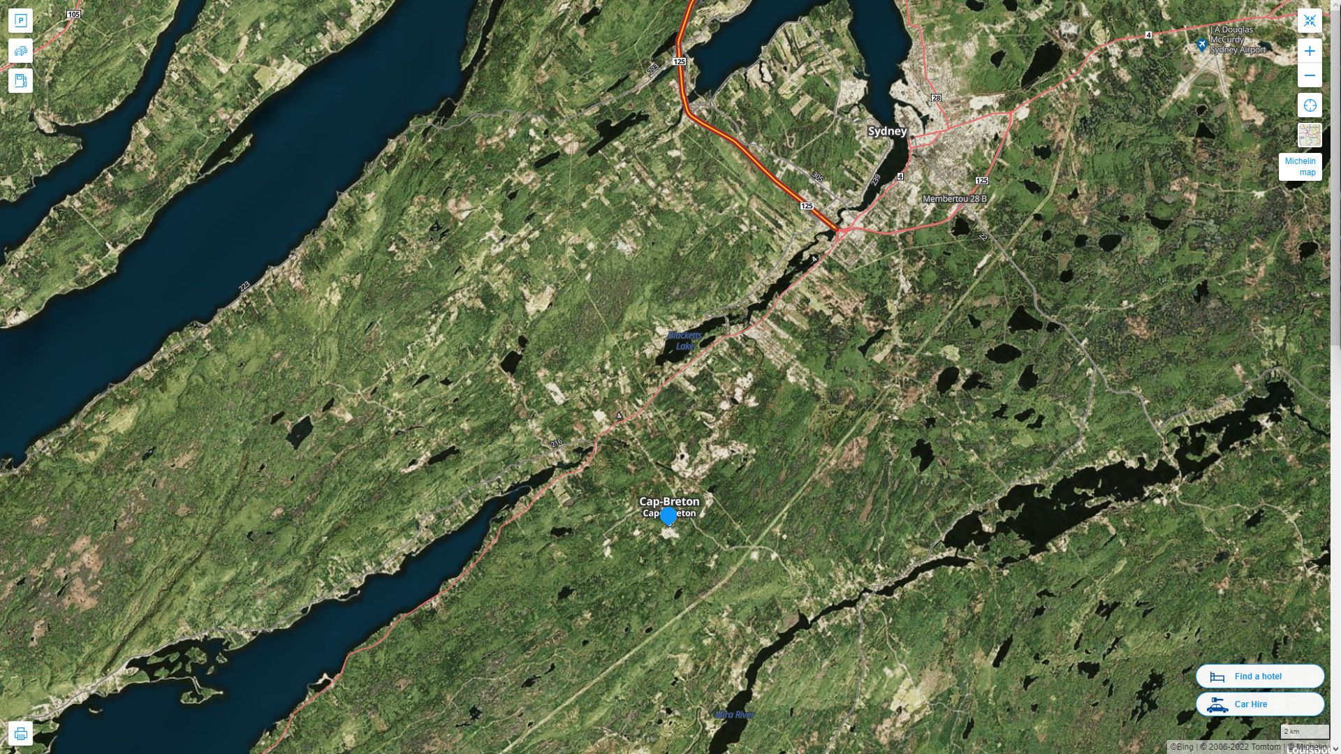 Cape Breton Canada Autoroute et carte routiere avec vue satellite